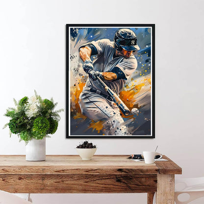 EATUKYIC DIY Baseball Diamond Painting, The Handsome Baseball Player Paint by Numbers for Beginners, Full Round Diamond Art Kits for Room Decor Living Room Decor 12x16 inch