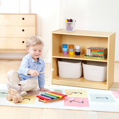 OOOK Montessori Toy Shelf, 2-Tier Wooden Storage Shelf for Kids, Modern Style, Kids Bookshelf and Toy Storage, Classroom, Kindergarten, Playroom, Daycare Center