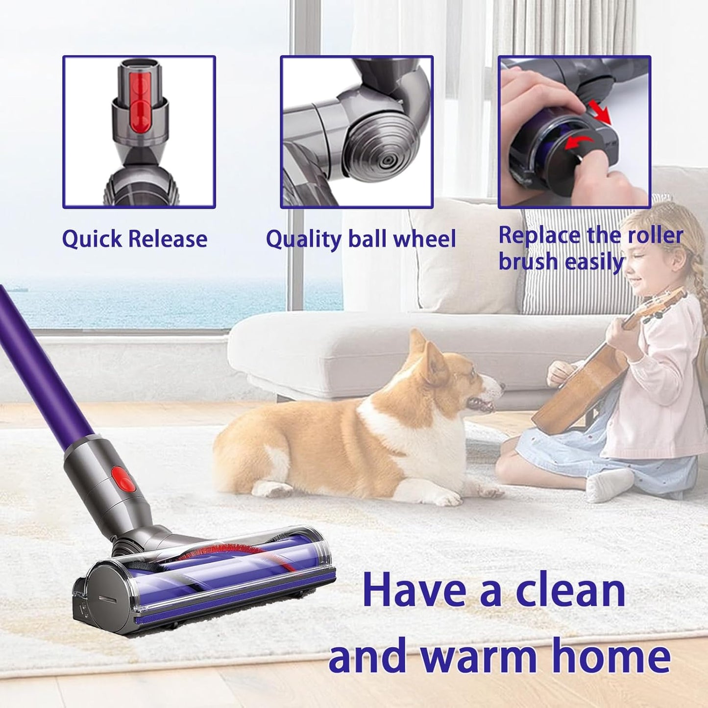 Direct Drive Cleaner Head Turbine Tool for Dyson V7 V8 V10 V11 V15 Cordless Vacuum Cleaner Replacement