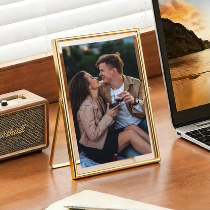 JOJOWISE Gold 4x6 Floating Picture Frame For (2x3'', 3.5x5'', up to 4x6'') Photos, Adjustable TabletopShelf Display Premium Gift picture frame 3.5x5'' for Wedding, Thanksgiving, Christmas Home & Office Décor