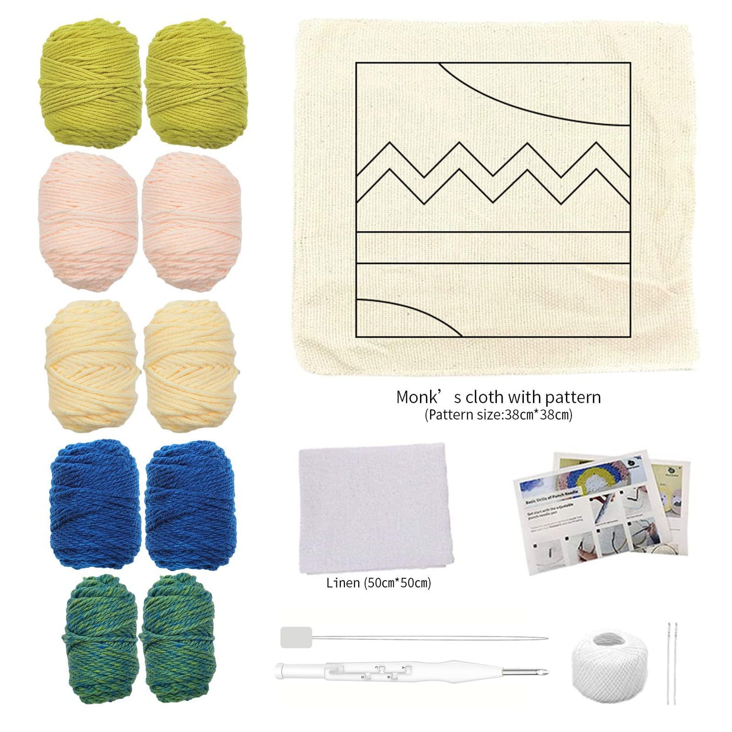 HAND U JOURNEY Punch Needle Pillow Cover DIY Kit – 16x16 Printed Pattern, Adjustable Punch Needle, Yarn & Fabric for Beginner Needlework Crafts (Frame Not Included) (Wave Pattern)