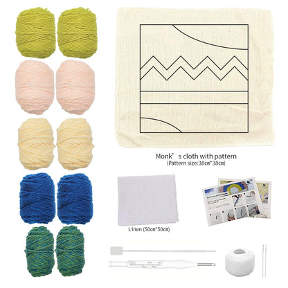 HAND U JOURNEY Punch Needle Pillow Cover DIY Kit – 16x16 Printed Pattern, Adjustable Punch Needle, Yarn & Fabric for Beginner Needlework Crafts (Frame Not Included) (Wave Pattern)