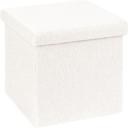 12.6"x12.6"x12.6" B FSOBEIIALEO Small Storage Ottoman Cube Sherpa Ottomans Foot Rest, Foldable Boucle Ottoman, Faux