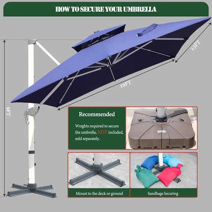Mojia Cantilever Patio Umbrella with Cross Base and Cover Included - 360° Rotation Large Heavy Duty Offset Outdoor Umbrella with Easy Tilt for Pool Backyard Deck Garden (10x13 FT Navy Blue)