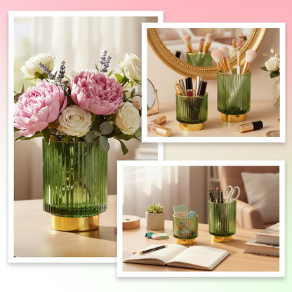 IMengjbang 2 Pack Glass Makeup Brush Holder Organizer, Crystal Glass Toothbrush Holders, Desk Pen Pencil Holder, Multifunctional Vintage Brush Cup for Desk Vanity Bathroom Bedroom