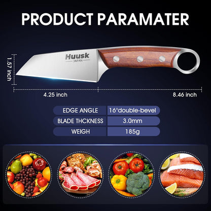 Huusk Japan Small Meat Knife, Portable Kitchen Knives for Steak, Fruit, Carbon Steel Boning Knife, Vegetable Knife with
