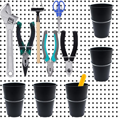 Moicstiy 6 Set Pegboard Bins with Rings, Ring Style Pegboard Hooks with Pegboard Cups Pegboard Cup Holder Organizer for Art, Craft Storage (Black)
