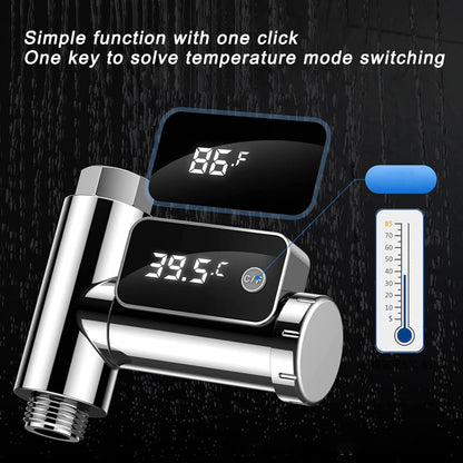 Fdit Instant-Read Shower Thermometer for Kids & Adults, G1/2 Faucet Thermometer with LED Digital Display for Home