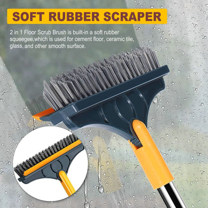 2 in 1 Cleaning Scrub Brush Grout Brush Scrape Floor Scrub Brush with Long Handle V-Shape Stiff Bristle Brush Scrubber with Squeegee 120°Rotating Shower Scruber for Cleaning Bathroom Glass Wall