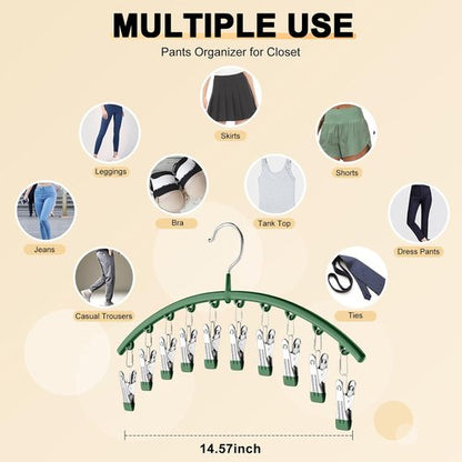 Legging Organizer by [Brand Name] - Space-Saving Metal Yoga Pants Hangers | 4 Pack with 10 Clips for 40 Leggings, Green