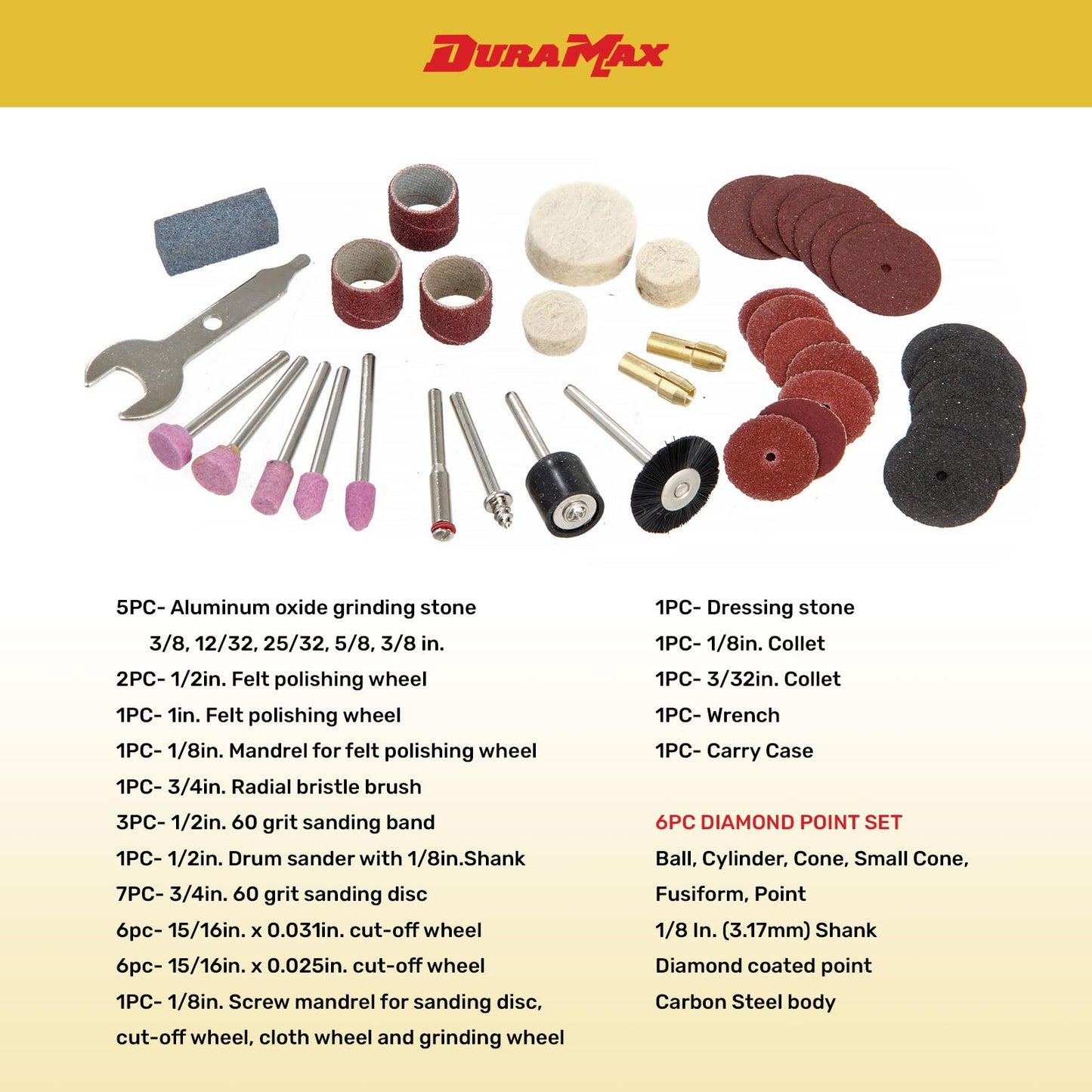 DURAMAX Rotary Tool Kit, 40 Pieces, Variable Speed 8000-30000 RPM, 120V, with 6-PCS Diamond Point Set, Carry Case