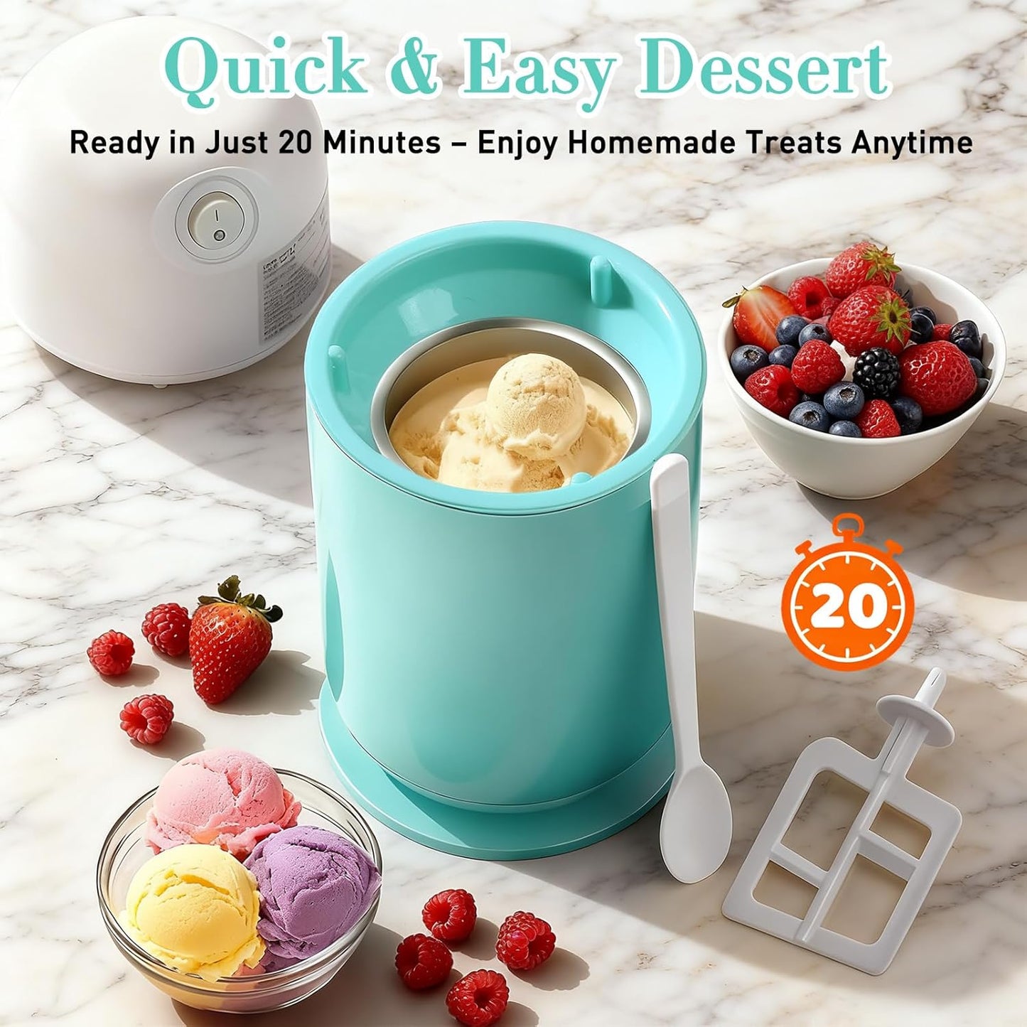 Frozen 0.4QT Secura Mini Ice Cream Maker for Gelato, Sorbet, Yogurt, Automatic Electronic Gelato Maker with Mixing