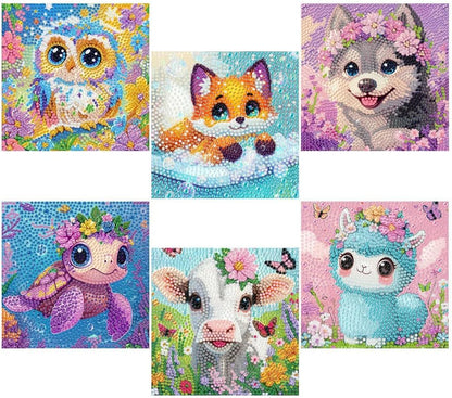 VividMeng 6 Pack Diamond Painting Kits for Kids Beginners, Cute Animals Diamond Art for Kids Ages 6-8-9-10-12 Girls Boys, Full Round Drill DIY Big Gem Art for Home Wall Decor and Gift 6x6inch