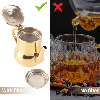 Tea Kettle, 500ml Stainless Steel Teapot with Filter, Proof Oil Strainer Pot for Hotels, Restaurants, Homes (Gold)