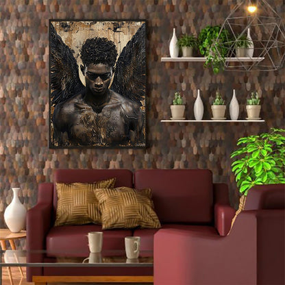 JXAVAXDE 5D Diamond Art Painting Black Angel African Man with Black Wing Full Drill Diamond Art Painting by Number Kits for Adults Beads Mosaic Cross Stitch for Wall Decoration 12x16inch