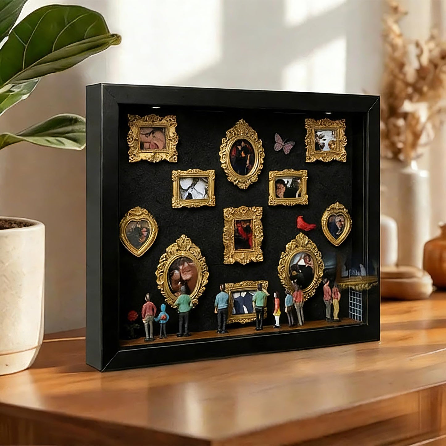 DIY Mini Museum Silhouette Box, Shadow Box Frame Display Case, Personalized Photo Shadow Boxes Display with 7pcs Mini Museum Figurines & 8pcs Mini Gold Frames, Valentine's Day Gifts for Him & Her