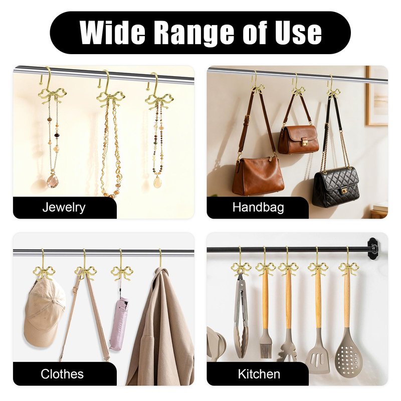 Bow Decorative Shower Curtain Hooks, Fshion Bowknot Shower Curtain Rings, Modern Bow Shower Curtain Hangers, 12PCS Shower Hooks for Shower Curtain, Home Decor, Bathroom, Bedroom, Living Room (Gold)