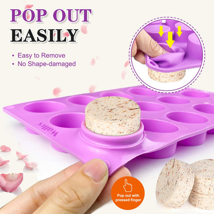 Walfos 3 Pack Small Soap Molds,15 Cavity Mini Round Silicone Molds,1.5inch Cylinder Silicone Soap Molds Perfect for Soap Making.Non-Stick BPA Free and Dishwasher Safe