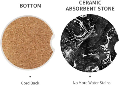 Britimes Absorbent Car Coasters, 2 Pack for Cup Holders, 2.56" Ceramic Stone & Non-Scratch Cork Base