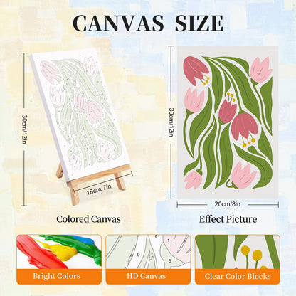 4 Pack Paint by Numbers Kit for Adults with Frame Flower Easy, Framed Paint by Number for Adults Beginner with Wooden Easel, Floral DIY Painting by Numbers Canvas Framed for Home Decor 8 x 12 Inch