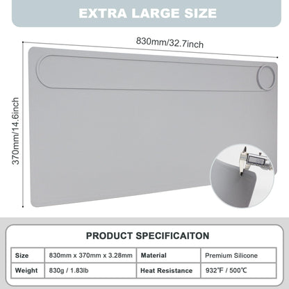 Extra Large Soldering Mat 32.7''x14.6'' Silicone Workbench Mat 932°F (500℃) Heat Resistant Soldering Mat Large Repair Work Mat for BGA and Gun Soldering Iron, Electronics Repair, DIY Projects (Grey)