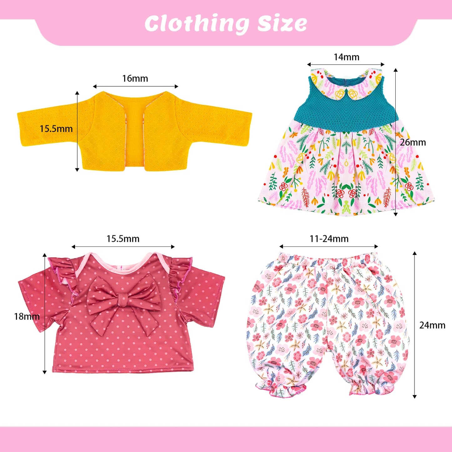 ECORELF Reborn Doll Clothes for 20-22 Inch Dolls, 2 Set 20 Inch Baby Doll Clothes Accessories 7 Pcs Include Dress Coat Outfits, Headbands, Socks, Top and Pants