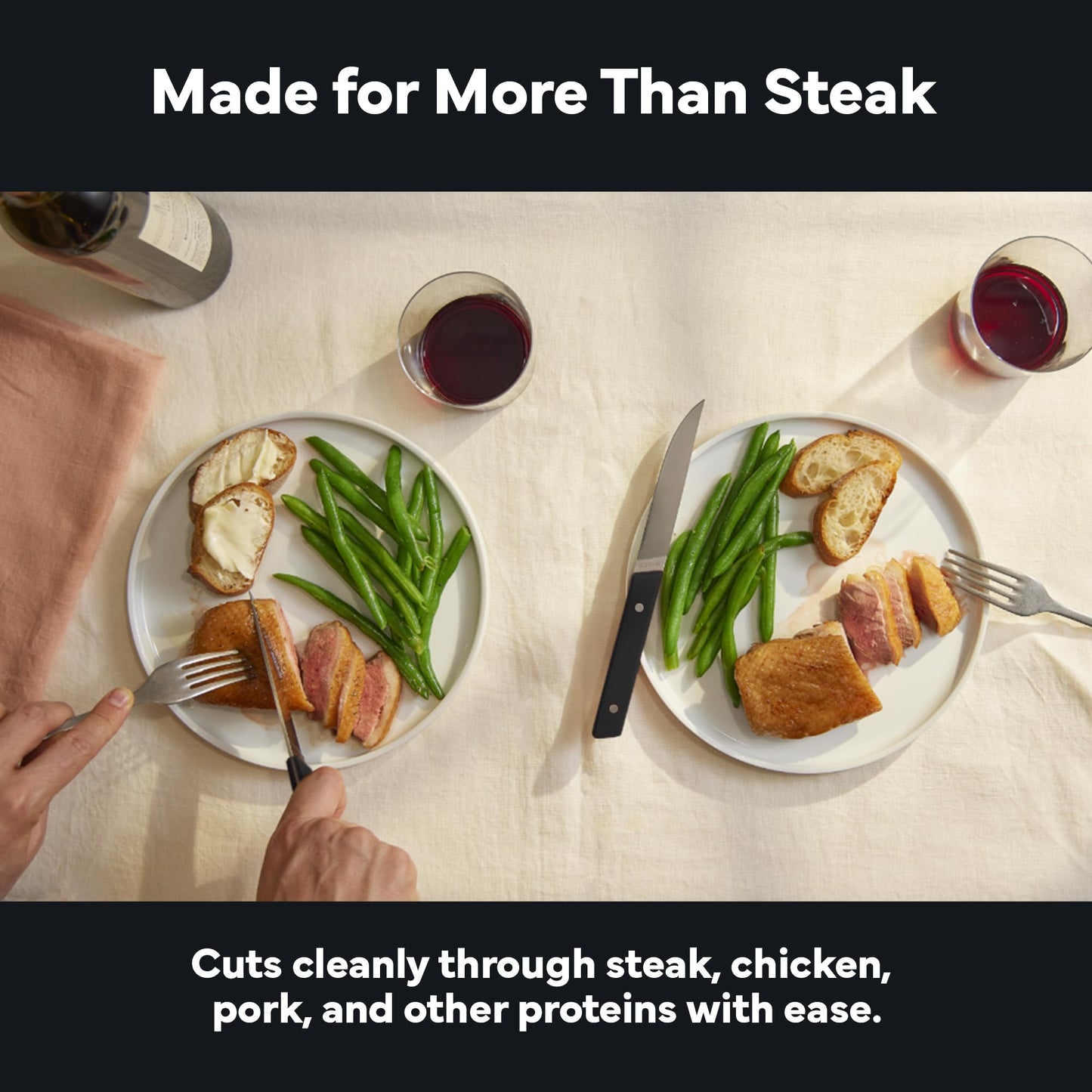 Misen Steak Knives Set of 4 - Precision Serrated Blades for Effortless Dining - Stainless Steel - Superior Cuts with Four Steak Knives Handles - Black