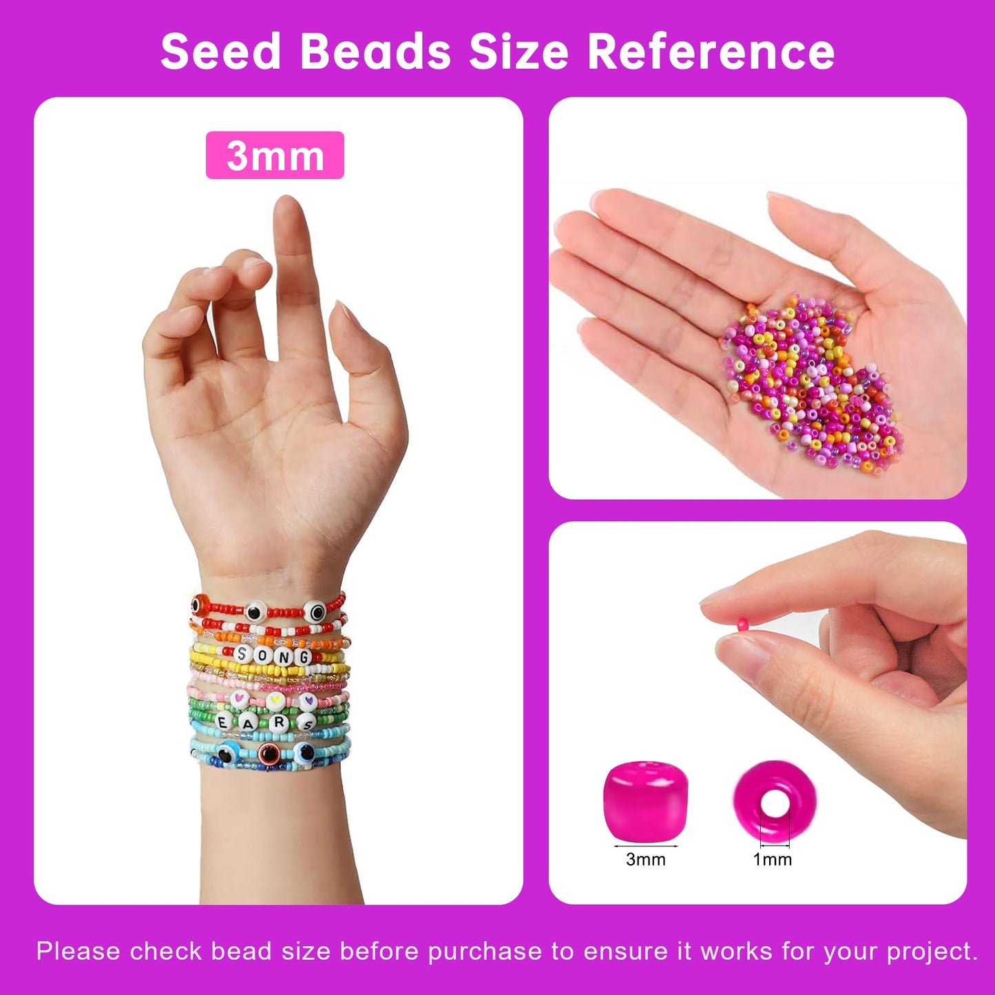 Redtwo 3mm 45000pcs Glass Seed Beads Kit, 7 Boxes 144 Colors Small Beads for Bracelets, Friendship Bracelet Kit with Charms and Letters