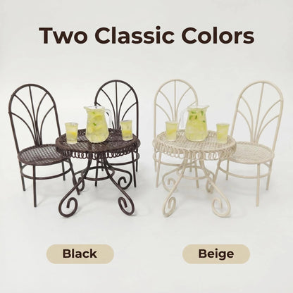 6 PCS Dollhouse Miniature Bistro Table & Chairs Set with Lemonade Pitcher and Cups 1 12 Scale Fairy Garden Kitchen Decoration Accessories