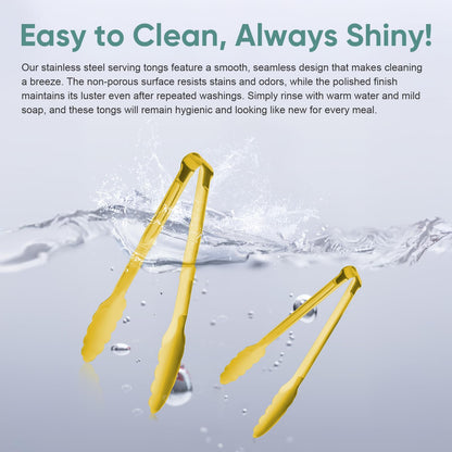 Gold Buffet Tongs 9'' Inches Serving Tongs Heavy Duty Stainless steel Kitchen and BBQ Utility Tong Pack of 12 (Gold, 9inch)