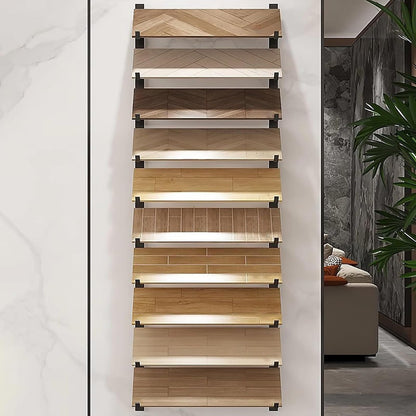 Floor Tile Sample Rack,Wall Mounted Tile Sample Display Rack - 10 Tier Metal & Wooden Storage Holder, Heavy Duty Floating Shelf for Retail Stores, Ceramic & Floor Tiles (White 20.5x140cm)