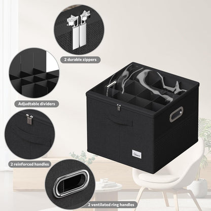 FHSQX Shoe Organizer for Closet, Fits 12 Pairs, Clear Cover Shoe Storage Bins with Adjustable Dividers