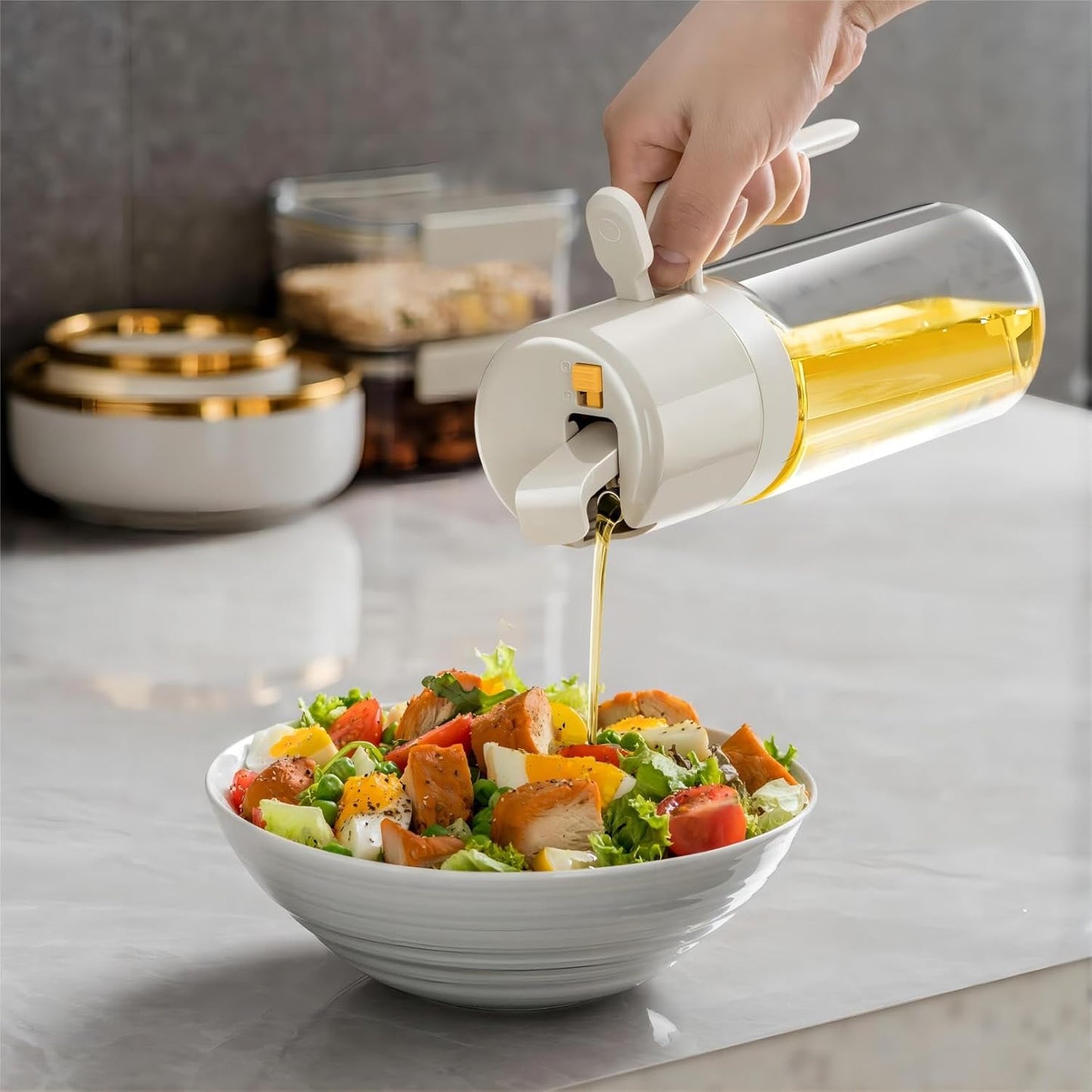 Oil Dispenser Bottle for Kitchen, 2 in 1 Oil Sprayer & Dispenser, 18.5 OZ Olive Oil Bottle