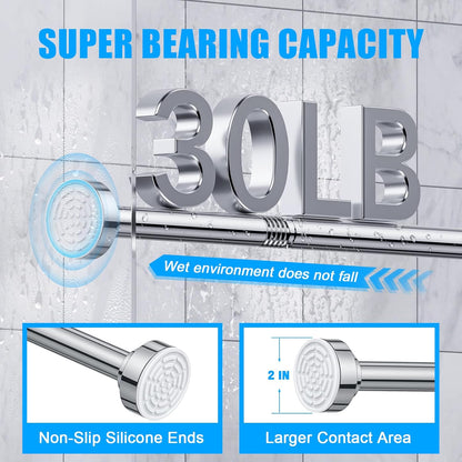 TEECK Adjustable Shower Curtain Rod - 32-80 Inch, Rust-Resistant, No Drilling, Easy to Use - Silver