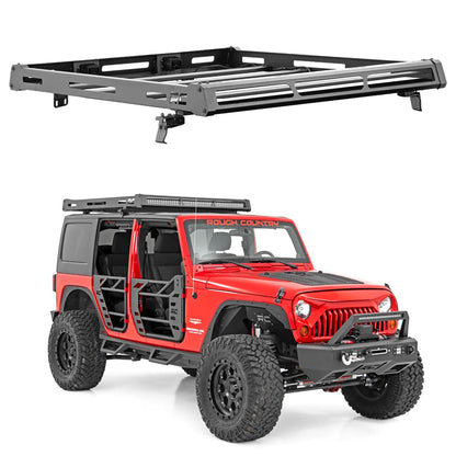 Rough Country Roof Rack for Jeep Wrangler JK (2007–2018) - Heavy-Duty Cargo Rack, Freedom Top Compatible, Low-Profile Overland Design