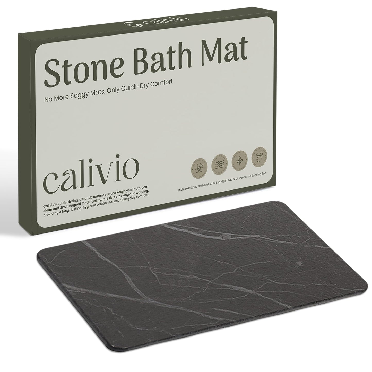 Calivio Quick Dry Shower Stone Bath Mat, Super Absorbent & Non-Slip 24 x 16 Inch Diatomaceous Earth Mat, Durable & Easy to Clean Diatomite Bath Mat for Bathroom Floor/Kitchen (Charcoal)
