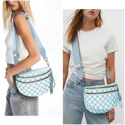 Checkered Crossbody Bum Bags for Women Nylon Checkered Purse Checkerboard Fanny Pack