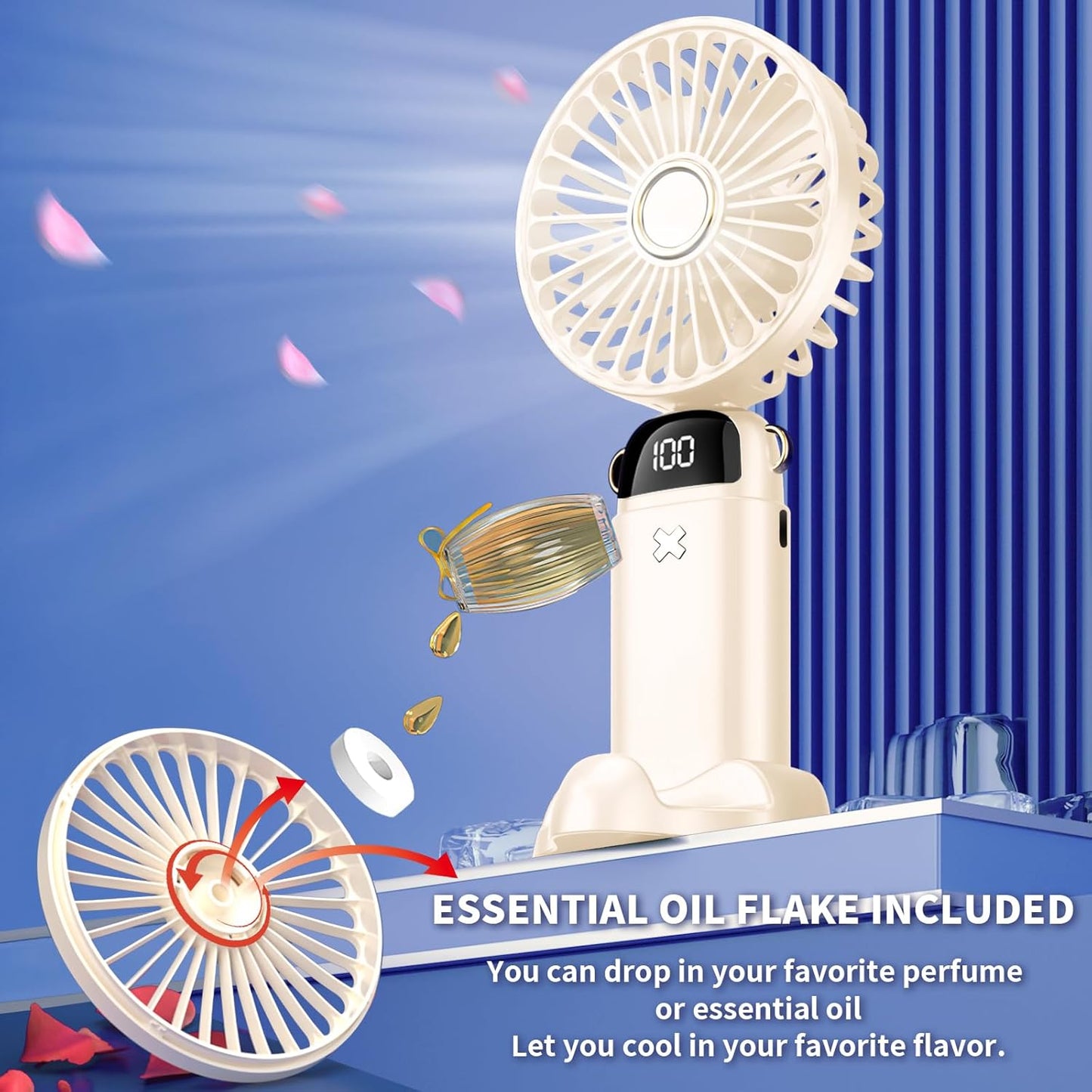 Portable Mini Handheld Fan - 4000mAh Rechargeable Battery Operated Desk Fan with Base, 5 Speeds for Travel