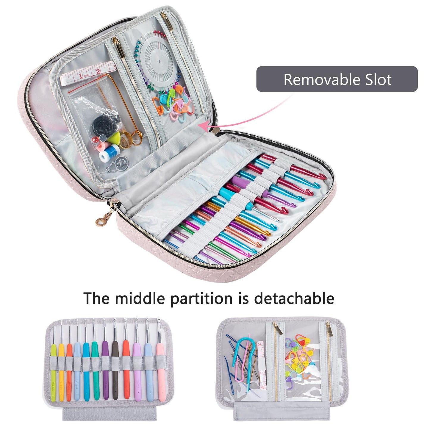 MYBAGZING Crochet Hook Case Empty - Quilted Crochet Organizer Case- Crochet Hook Holder for Circular Knitting Needles, Crochet Hooks (up to 8") Knitting & Crochet Supplies - Knitting Accessories