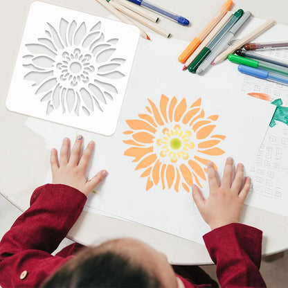 8 Pcs Large Flower Stencils for Painting, 9.84 X 9.84 Inch Flower Stencils for Crafts Reusable, Wood and Wall Stencils for Painting Large Pattern, DIY Templates Holiday Wall Paper (B)