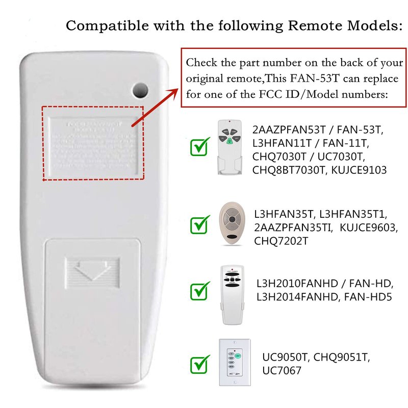 Ceiling Fan Remote Control Replacement for Harbor Breeze Allen+Roth 2AAZPFAN53T CHQ7030T UC7030T FAN-53T Fan-HD L3HFAN35T, 3-Speed and Light Dimmer,4-Dip Switch with Wall Holder (Only Remote)
