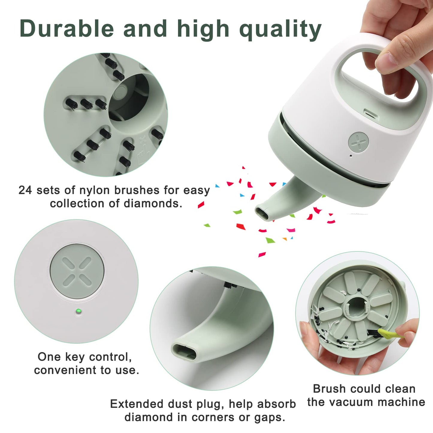Diamond Painting Tools for Drill Quicker Picker, Luxiv Diamond Painting Accessories Tool for Sweep Spilled Diamonds Picker Vacuum Quicker Picker Organizer Spilled Drill with USB Charger, Brush (Green)