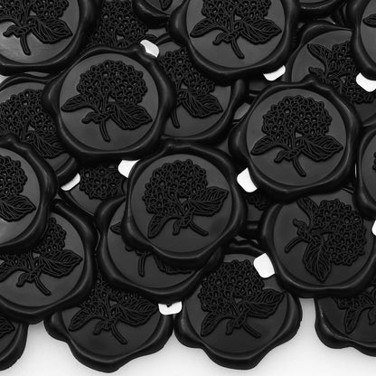 50pcs Hydrangea Wax Seal Stickers, Andotopee Floral Botanical Envelope Seal Stickers, Self-Adhesive Black Stickers Pre-Made from Real Sealing Wax, Great for Wedding Invitation, Gift Wrapping