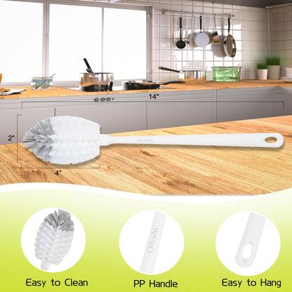 QLTUDN 2 Pack 14 Inch Bottle Brush & 12 Inch Straw Brush Cleaner Set - Heavy Duty Kitchen Bottle Brushes for Cleaning Water Bottles, Mugs, Sippy Cups & Tumblers, Lab Use (Large)