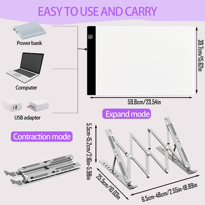 DNSGOOR 244Pcs All Inclusive Diamond Art Accessories Kit Diamond Painting A2 LED Light Pad Set with Diamond Art Sealer Glue Stand Storage Case Pens 5D Painting Tools for DIY Drill Craft