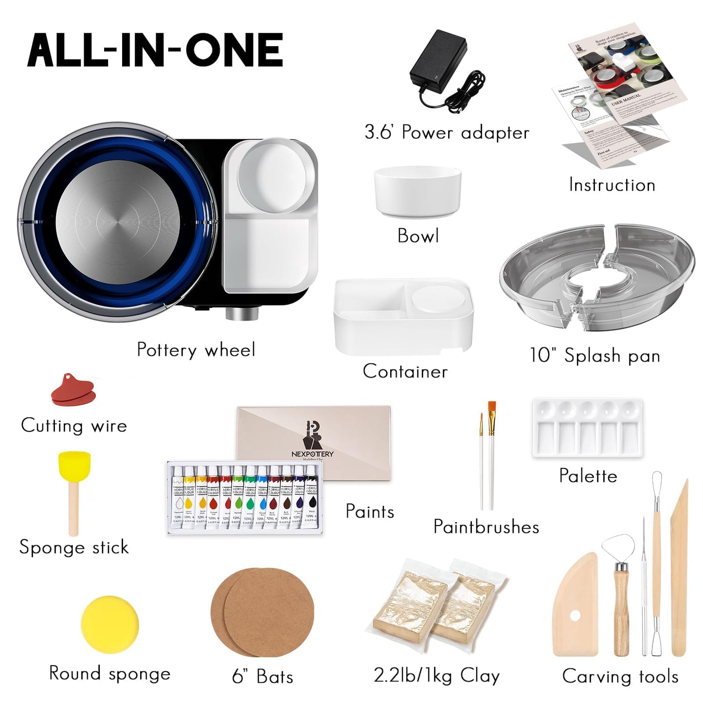 Pottery Wheel for Kids and Beginners - Complete Pottery Set with 6" Turntable with Two-Way Rotation, 2.2lb Clay, Art Supplies Sculpting Tools, Craft Gifts for Kids