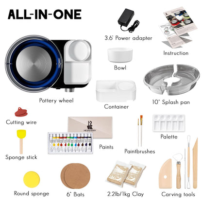 Pottery Wheel for Kids and Beginners - Complete Pottery Set with 6" Turntable with Two-Way Rotation, 2.2lb Clay, Art Supplies Sculpting Tools, Craft Gifts for Kids