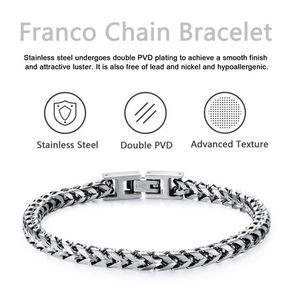 LUCKY2+7 Mens Bracelet - Stainless Steel Fold Over Clasp Franco Chain Bracelets for Men Jewelry Gifts for Dad Grandpa Husband