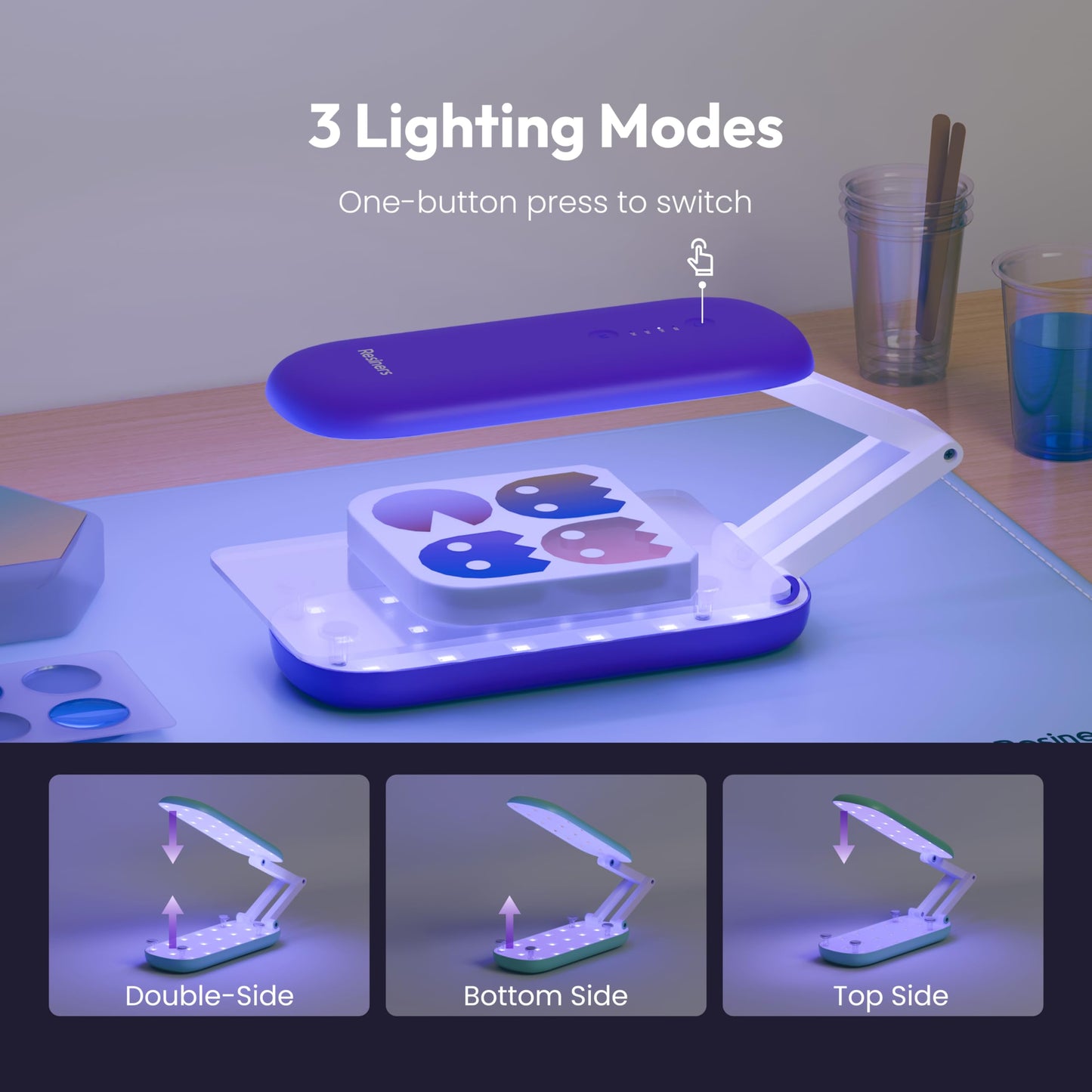 Resiners Double-Sided UV Resin Light, UV Light for Resin Curing with 36 LED Beads, Foldable UV Lamp, Wireless & Rechargeable Blacklight, Craft Supplies Tools for Resin Molds, Jewelry Making, Purple