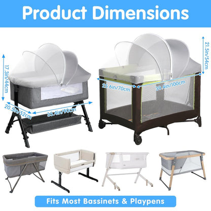 Pack N Play Tent Cover - Light-Blocking Mosquito Net with Two-Way Zipper Portable Bassinet Canopy to Keep Cats Out Bedside Bassinet Insect-Proof Cover, Gray-Large